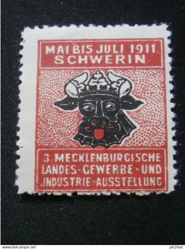Ausstellung Schwerin i. Mecklenburg , 1911 , alte Reklamemarke , Siegelmarke , Reklame !!