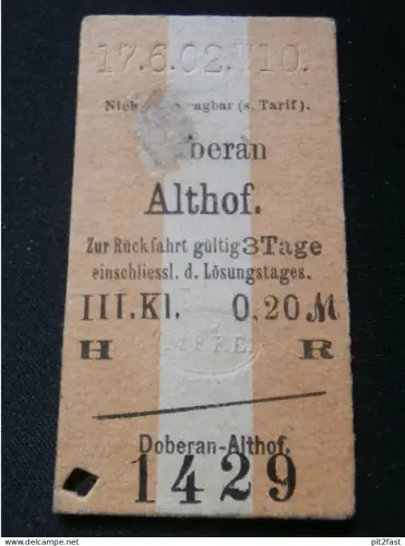 Friedrich Franz Eisenbahn , 1902 , Fahrkarte , Fahrschein , Doberan Mecklenburg !!