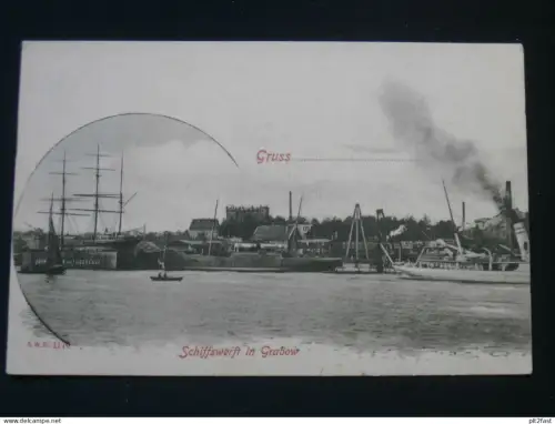 Schiffswerft Grabow , ca. 1910 , Mecklenburg , Ansichtskarte , CPA , AK !!