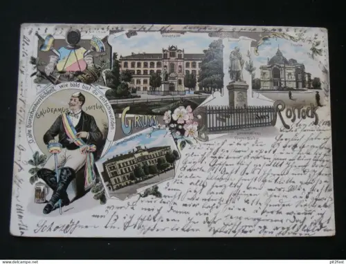 Rostock i.M. , 1898 , Litho , Burschenschaft , Studentika , Mecklenburg , Ansichtskarte , CPA , AK !!