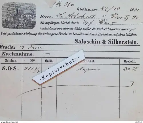 Saloschin & Silberstein in Stettin i. Pommern , 1887 , altes Dokument , Papier !!