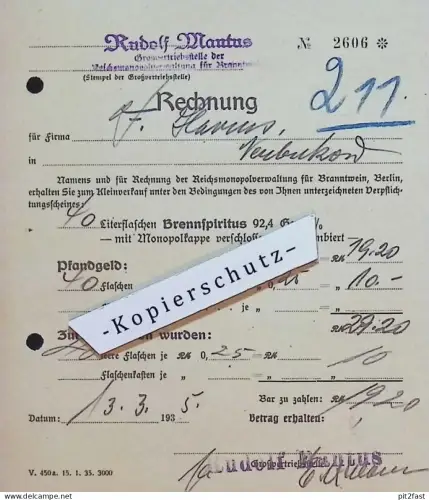 Rudolf Mantus in Neubukow i. Mecklenburg , 1935 , Reklame / Werbung , Rechnung / Dokument !!!