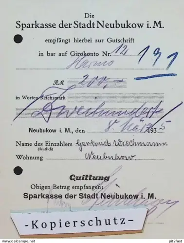 Sparkasse - Gertrud Wiechmann in Neubukow i. Mecklenburg , 1935 , Reklame / Werbung , Rechnung / Dokument !!!