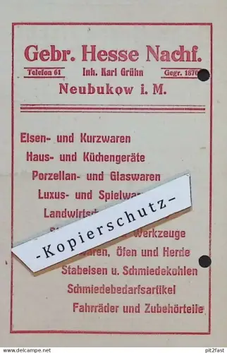 Karl Grühn / Gebr. Hesse in Neubukow i. Mecklenburg , 1935 , Reklame / Werbung , Rechnung / Dokument !!!