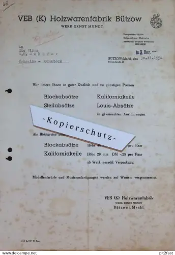 Holzwarenfabrik in Bützow i. Mecklenburg , 1954 , Werk Ernst Mundt , Reklame , Werbung !!!