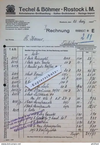 Techel & Böhmer in Rostock i. Mecklenburg , 1935 , altes Dokument / Rechnung !!!