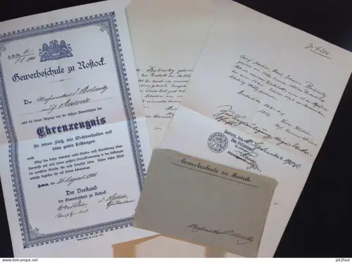 Ehrenzeugnis und Dokumente , 1904 , J. Bolinsky in Rostock i. Mecklenburg !!!