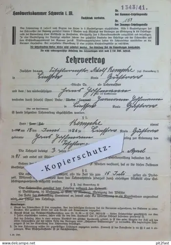 alter Vertrag , Tischler Adolf Kempke in Liessow b. Rostock / Güstrow , 1941 , Mecklenburg , H. Hoffmann !!!