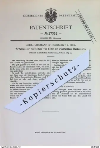 original Patent - Gebr. Hausmann , Homburg v. d. Höhe | 1883 | Herstellung von Leder | Gerberei , Gerber | Felle , Häute