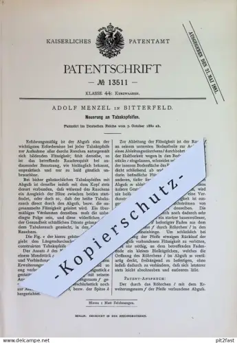 original Patent - Adolf Menzel , Bitterfeld | 1880 | Tabakspfeifen | Tabakspfeife , Pfeife , Tabak , Rauchen !!