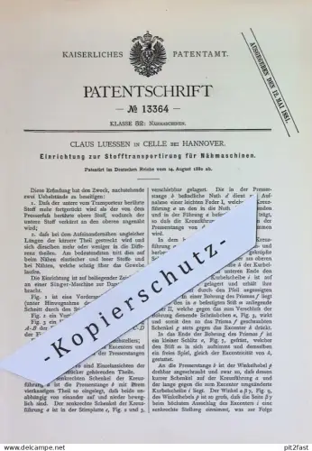 original Patent - Claus Luessen , Celle / Hannover | 1880 | Stofftransport an Nähmaschinen | Nähmaschine , Schneiderei !