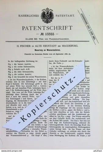original Patent - H. Fischer , Alte Neustadt / Magdeburg | 1880 | Wassermotor | Wasserkraft | Wasser - Motor , Motoren