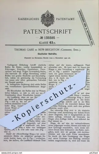 original Patent - Thomas Gare , New Brighton , Cheshire , England | 1900 | Elastischer Radreifen | Reifen , Rad , Räder