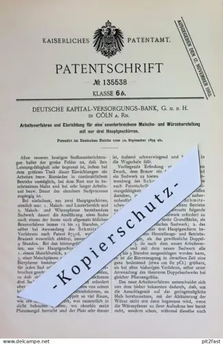 original Patent - Deutsche Kapital Versorgungsbank GmbH , Köln / Rhein | 1899 | Herstellung von Maische & Würze | Bier