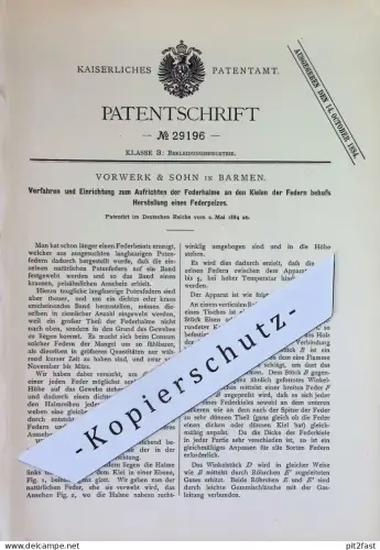 original Patent - Vorwerk & Sohn , Barmen | 1884 | Federpelz | Feder - Pelz | Mode , Bekleidung | Bürsten , Staubsauger