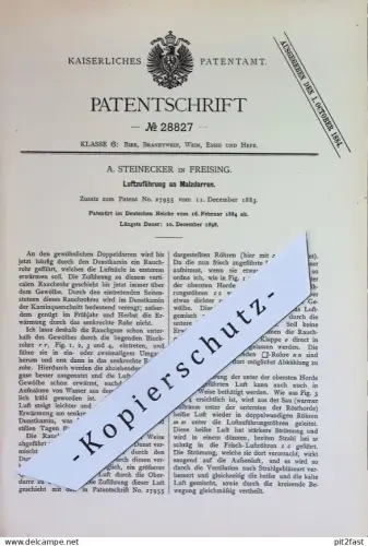 original Patent - A. Steinecker , Freising | 1884 | Luftzuführung an Malzdarren | Malz , Darre , Darren | Bier Brauerei