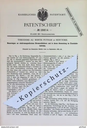 original Patent - Theodore Al' Burtis Putnam , New York , USA | 1883 | elektromagnetische Stromschließer an Eisenbahnen