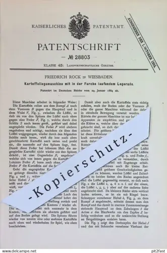 original Patent - Friedrich Rock , Wiesbaden | 1884 | Kartoffellegemaschine | Kartoffel , Landwirtschaft , Kartoffeln !