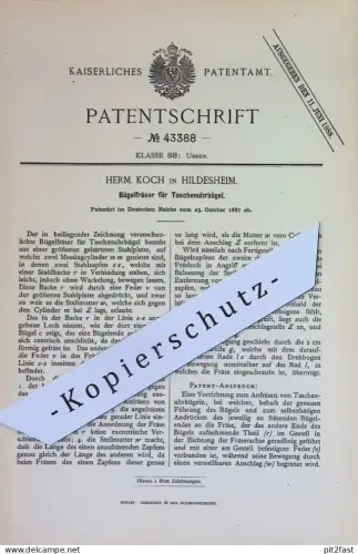 original Patent - Herm. Koch , Hildesheim | 1887 | Bügelfräser für Taschenuhrbügel | Fräse , Uhr , Uhren , Uhrmacher !!