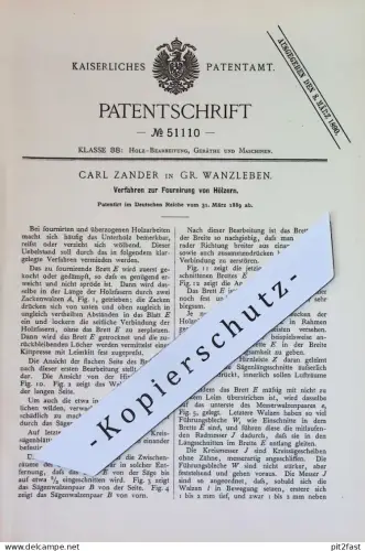 original Patent - Carl Zander , Gr. Wanzleben | 1889 | Fournierung von Hölzern | Holz - Fournier | Furnier | Tischler !!