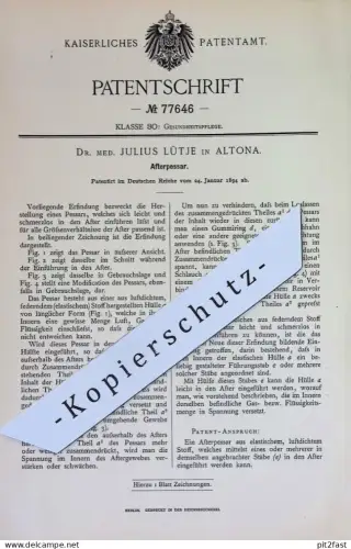 original Patent - Dr. med. Julius Lütje , Hamburg / Altona | 1894 | Afterpessar | Pessar | Gesundheit , Medizin , Arzt
