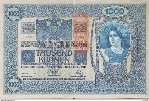 1000 Kronen Österreich - Ungarn , 1902 . Tausend Kronen , Banknote !!!