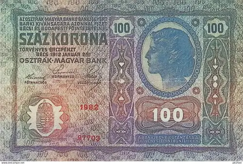 100 Kronen Österreich - Ungarn , 1912 , Hundert Kronen , Banknote !!!