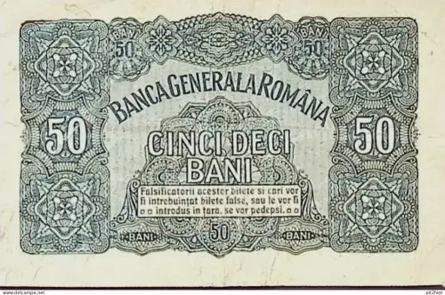 50 Bani , Romana , 1917 , Berlin , Cinci Deci Bani , Rumänien , Banknote !!!
