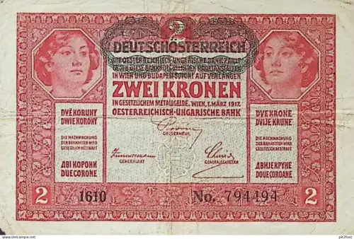 Zwei Kronen , Deutsch-Österreich , 1917 , 2 Kronen , Banknote !!!