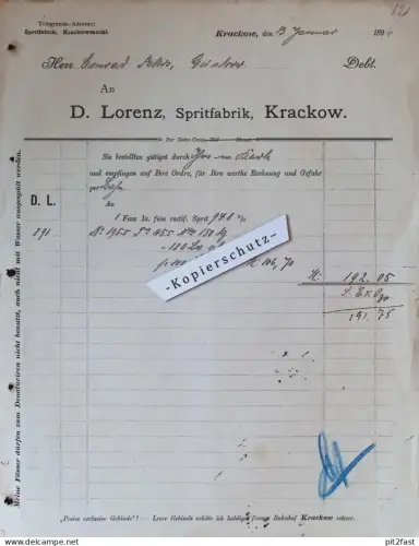 Spritfabrik / Brennerei - D. Lorenz in Krackow b. Löcknitz , 1896 , Mecklenburg