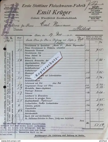Erste Stettiner Wurstfabrik , 1913 , Emil Krüger in Stettin i. Pommern , Carl Niemann in Ahlbeck !!