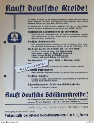 Rügen - Jasmund Reklameblatt - Kauft deutsche Kreide , Stettin , ca. 1940 , Plakat , Reklame !!