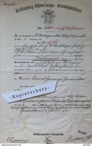 Grundschuldbrief - Grevesmühlen , 1903-44 , I. Nölting in Pravtshagen b. Upahl i. Mecklenburg , Eduard Grimm , Hypothek
