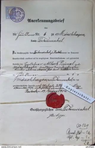 komplette Akte - Grundbrief - Rostock Toitenwinkel / Mönchhagen , 1874-1904 , Ch. Düwel , Mecklenburg , Hypothek !!