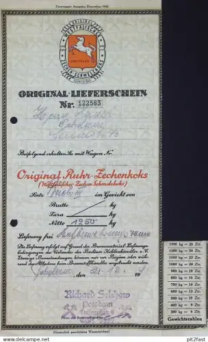 Ruhr-Zechenkoks Potsdam , 1943 , Koks , Richard Sechow , Materialkarte !!