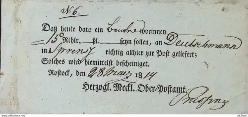 Post-Beleg , Sprenz b.  Rostock , 1814 ,  Deutschmann , Post , Ober-Postamt !!