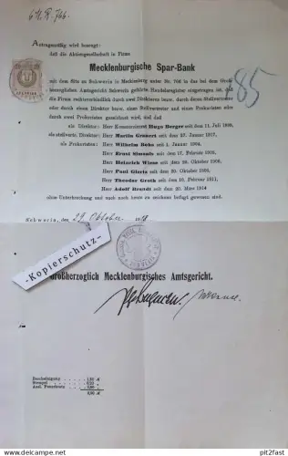 Spar-Bank Mecklenburg Schwerin , 1918 , Namensliste , Direktoren , Mitglieder !!