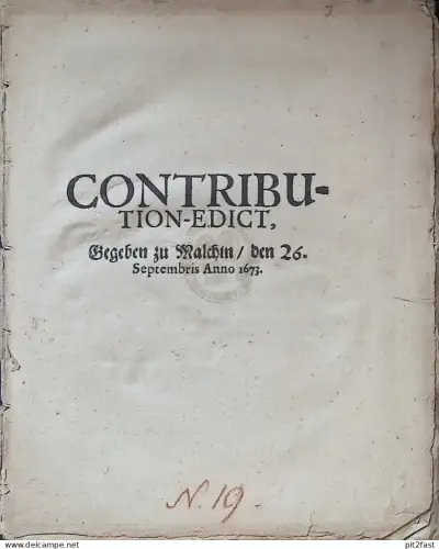Malchin i. Mecklenburg , 1673 , Contribution-Edict !!