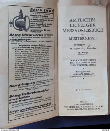 Adressbuch , Leipziger Messe , 1927 , viel Reklame , Werbung , 246 Seiten !!