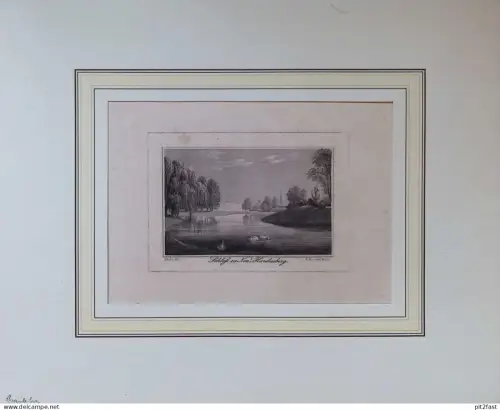 Schloß zu Neuhardenberg , 1831 , alter Original Stahlstich , 300x240 mm , Seelow !!