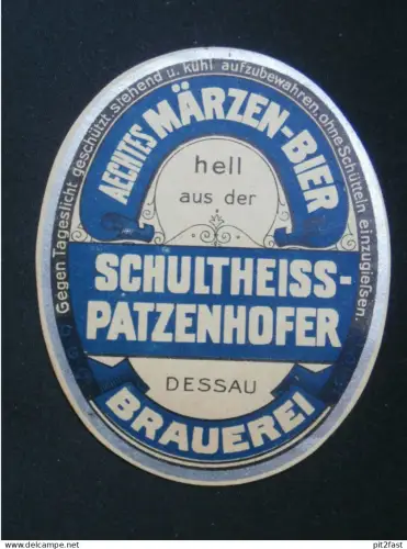 Brauerei Dessau - Schultheiss Patzenhofer , altes Etikett , Bier !!