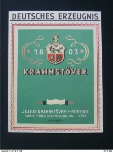 Krahnstöver Brennerei Rostock i. Mecklenburg , altes Etikett , Branntwein !!