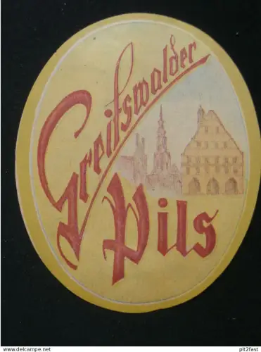 Brauerei Greifswald i. Mecklenburg , altes Etikett , Bier , U. Denkert in Schneeberg !!
