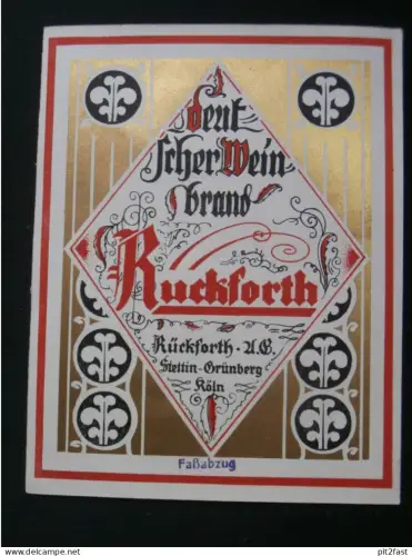 Brennerei Stettin Grünberg i. Pommern , altes Etikett , Rückforth !!