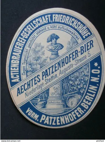 Brauerei Patzenhofer in Stettin i. Pommern , altes Etikett , Bier !!