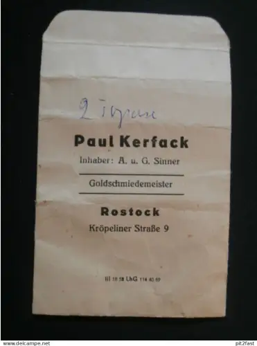 Goldschmiedemeister - Paul Kerfack in Rostock i. Mecklenburg , Goldschmied , Reklame , Tüte !!