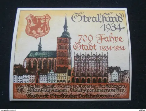 Stralsund i. Mecklenburg  1934 , alte Reklamemarke , Siegelmarke , Reklame !!