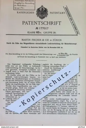 original Patent - Martin Fischer & Cie , Zürich , Schweiz | 1905 | Lenkung für Motorfahrzeuge | Wagen , Oldtimer , Auto