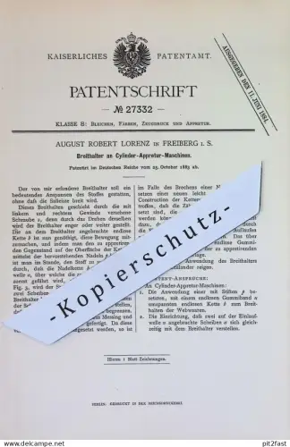 original Patent - August Robert Lorenz , Freiberg i. S. | 1883 | Breithalter an Zylinder-Appretur-Maschinen | Webstuhl