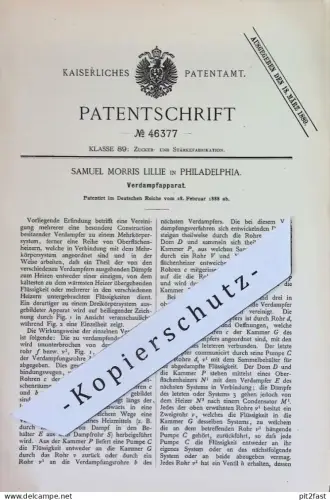 original Patent - Samuel Morris Lillie , Philadelphia , USA | 1888 | Verdampfapparat | Verdampfer | Zucker Zuckerfabrik